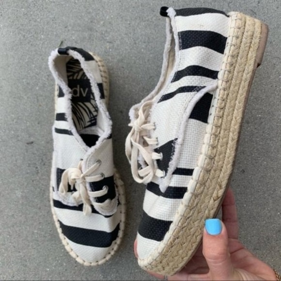 DV Dolce Vita Roxie jute Espadrille black white striped Platform womens 9 - Picture 2 of 8